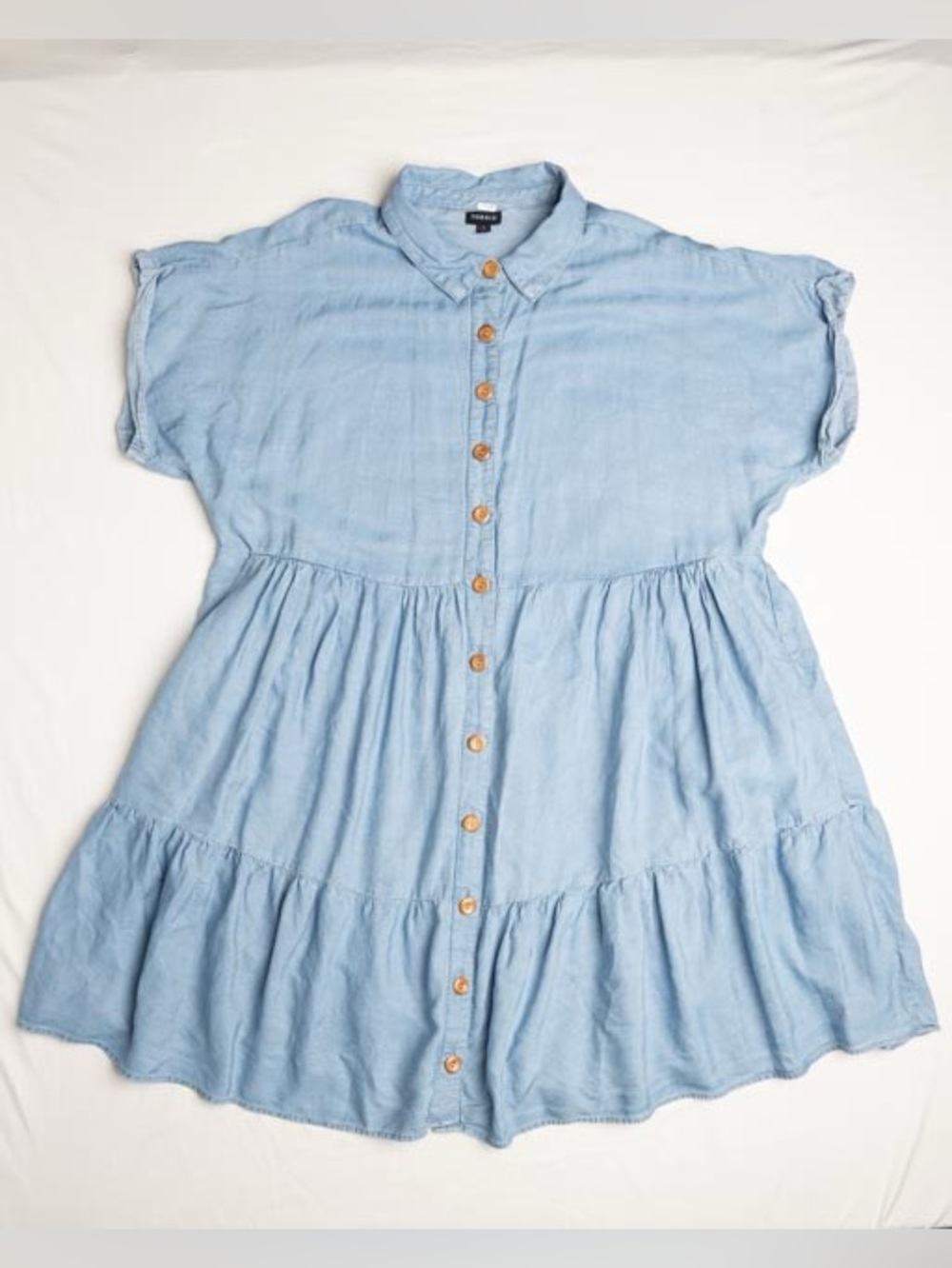 Torrid Plus Size Light Blue Chambray Button-Front Tiered Dress